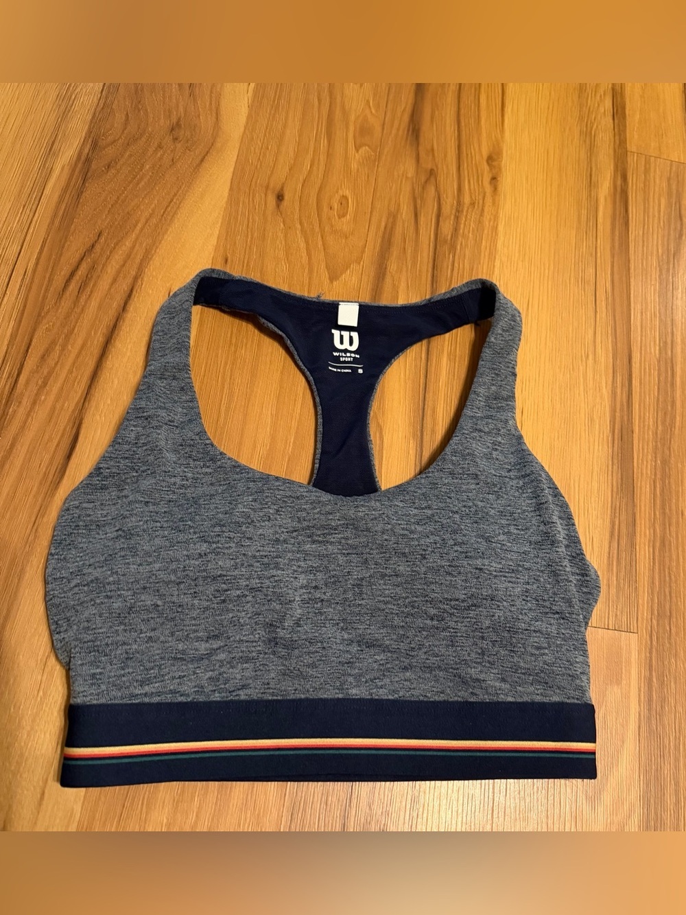 Wilson Gray and Navy Racerback Sports Bra with Striped Band